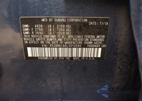 2020 Subaru Legacy Premium z USA, uszkodzony, nr VIN 4S3BWAC68L3013580